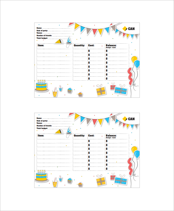 party event budget template