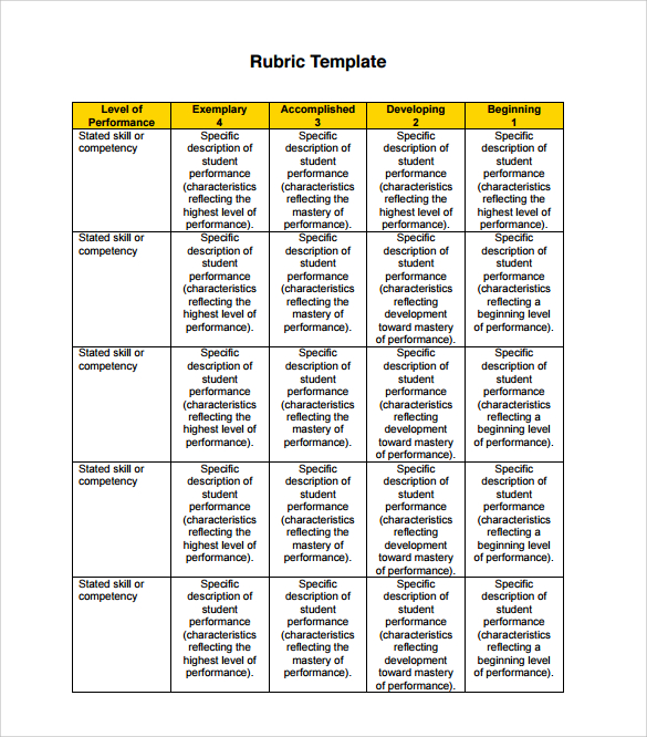 Free Rubric Templates In Word