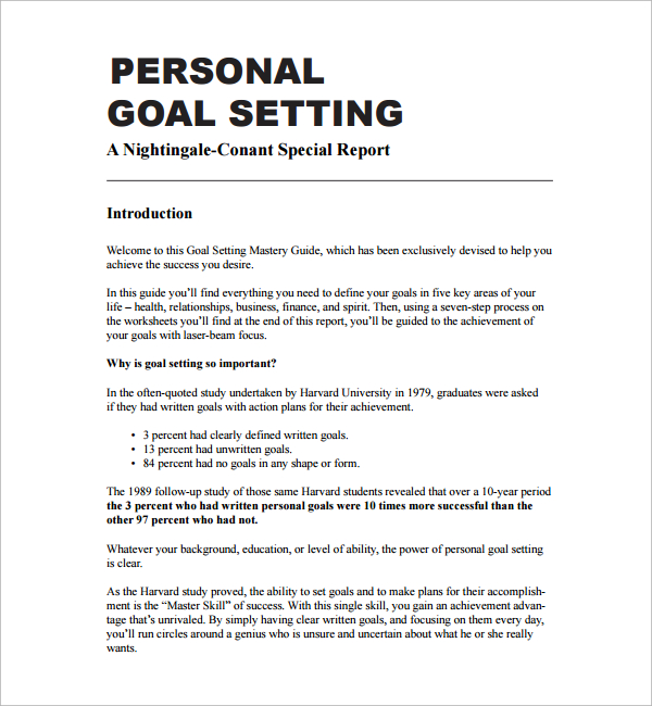 Free 17 Sample Goal Setting Templates In Pdf Ms Word 4229