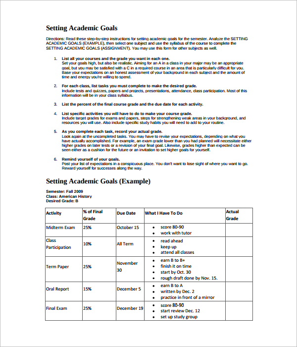 13+ Sample Goal Setting Templates – PDF, Word | Sample Templates