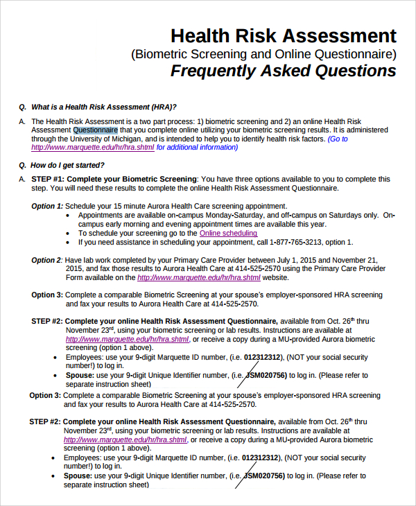 FREE 10 Sample Health Risk Assessments In PDF MS Word