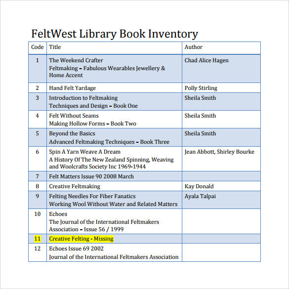 book inventory free download
