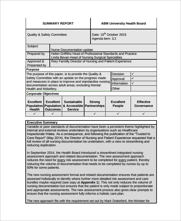 nursing assessment summary example