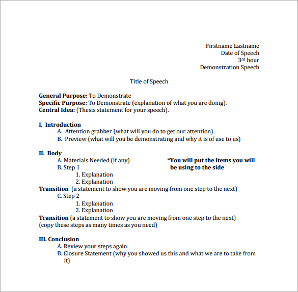 speech outline example demonstration