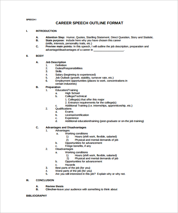 career speech outline example