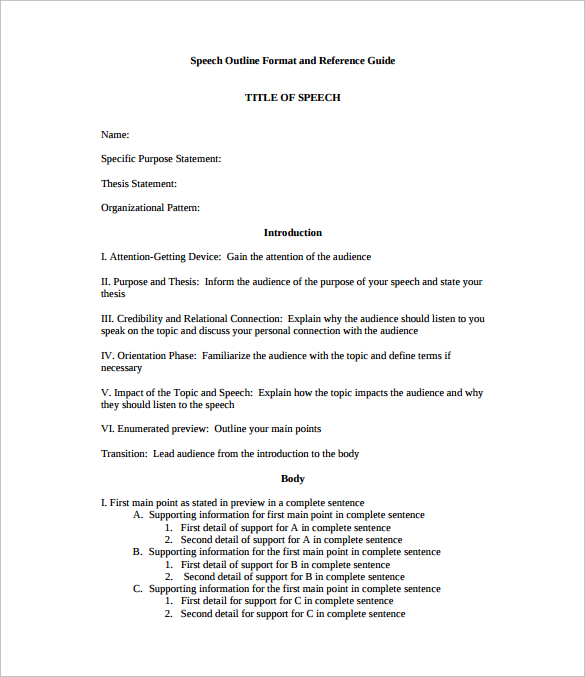 speech outline format and reference guide free download