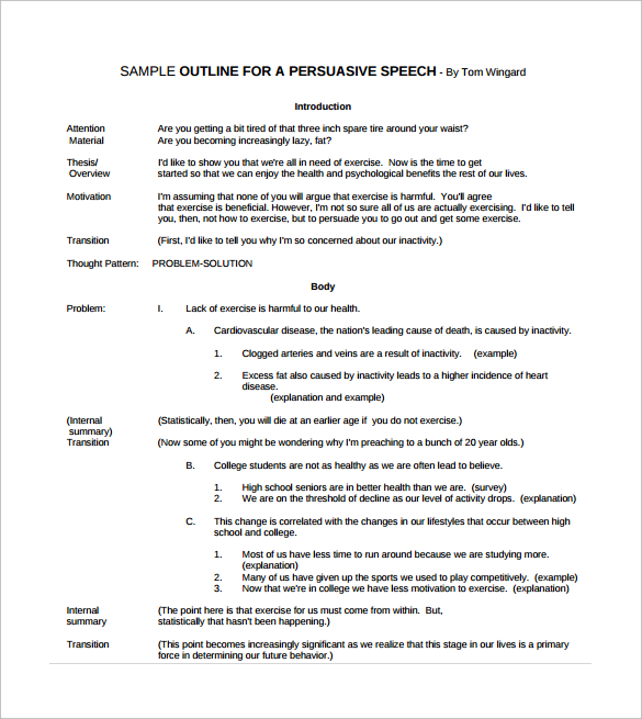 persuasive speech outline template pdf