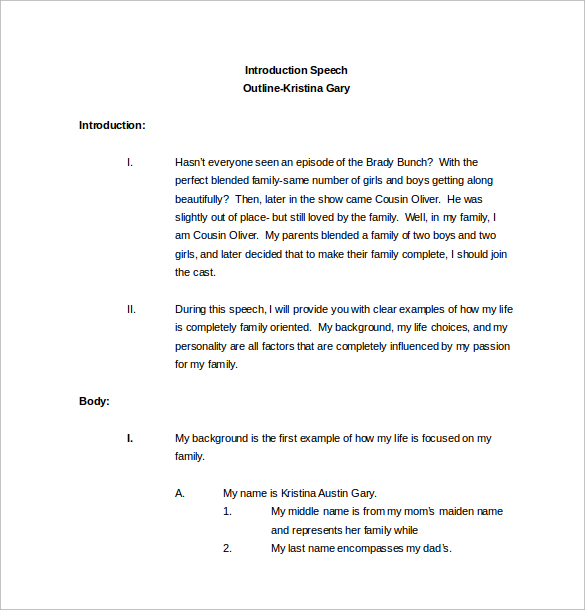 sample introduction speech outline free download in doc 