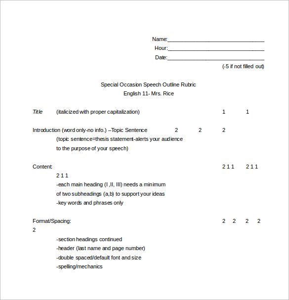 special occasion speech outline example