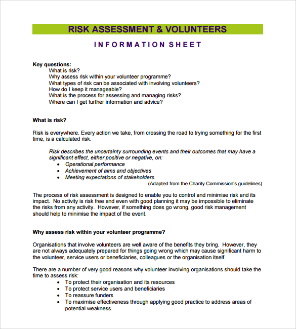 risk assessment template volunteers