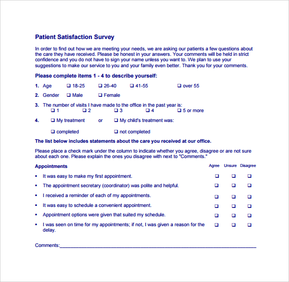 FREE 10 Sample Patient Satisfaction Survey Templates In PDF