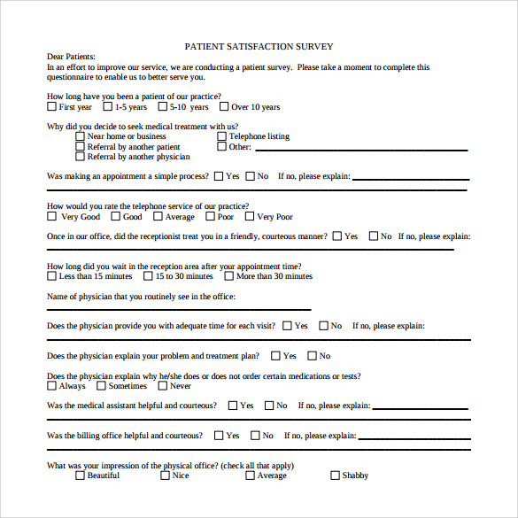 FREE 10 Sample Patient Satisfaction Survey Templates In PDF