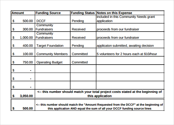 project budget details