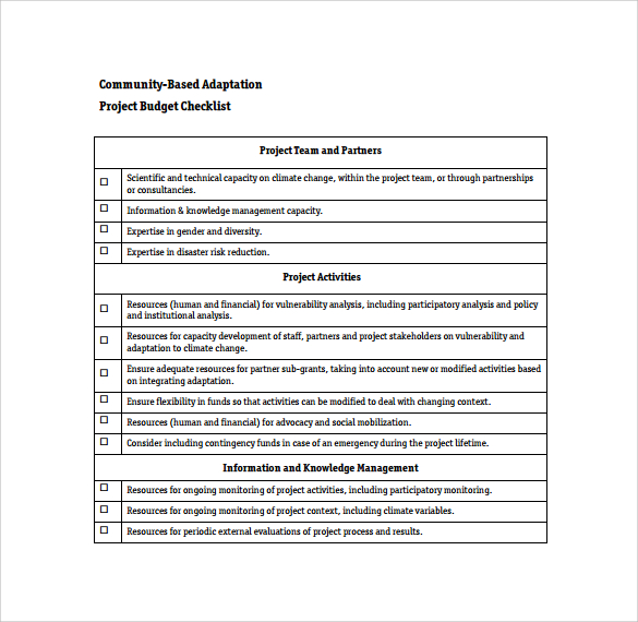 project budget checklist