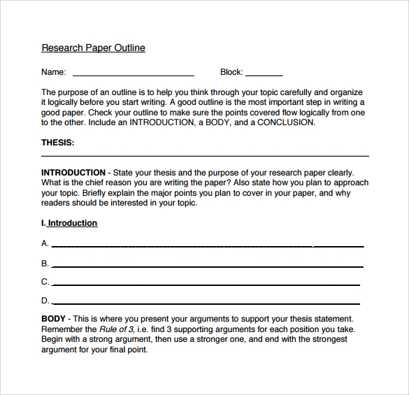 Sample outline for research papers