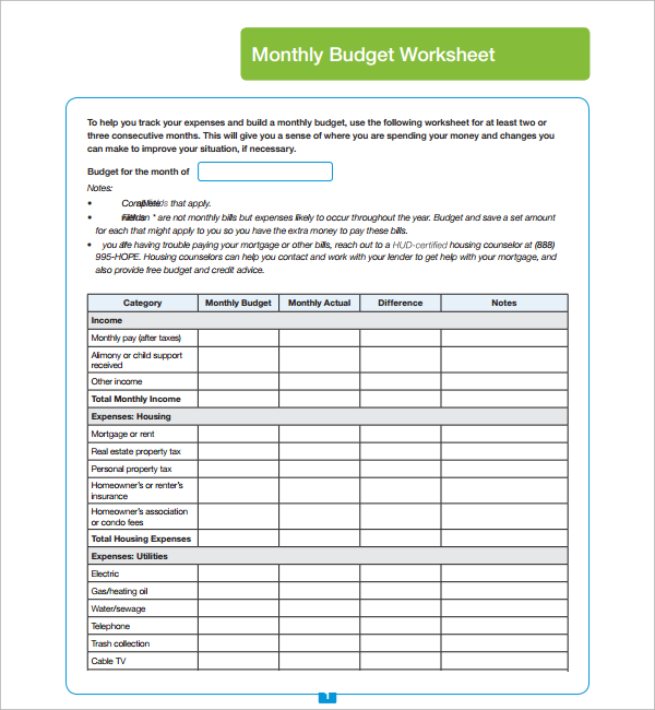 planning a budget template