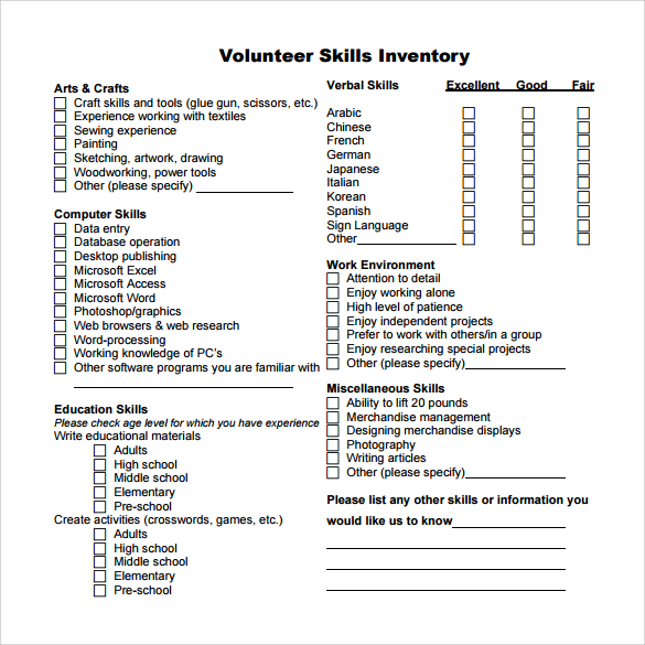 volunteer skills inventory