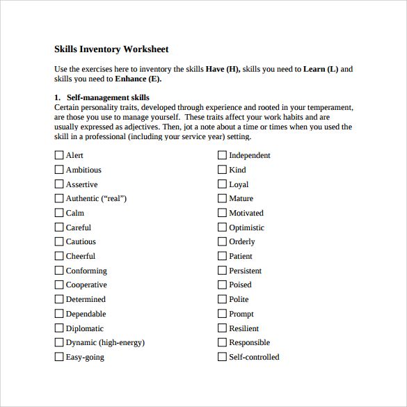 skills inventory worksheet pdf