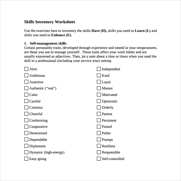 free 12 skills inventory templates in pdf