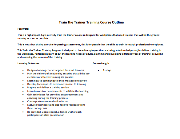 train the trainer course assignment example