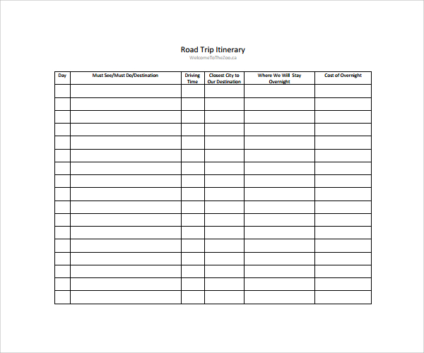 FREE 5+ Road Trip Itinerary Templates in PDF PSD EPS AI