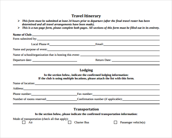 free travel itinerary template1