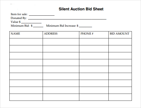 Free 20 Sample Silent Auction Bid Sheet Templates In Ms Word Pdf