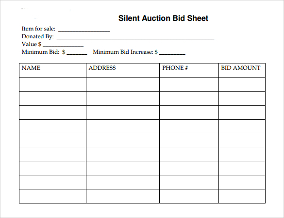 printable silent auction bid sheet template