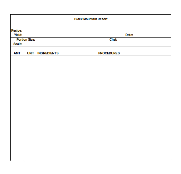 blank recipe card template for word