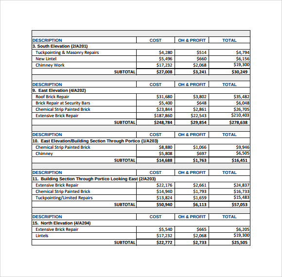 construction management sub contractor expenses worksheet