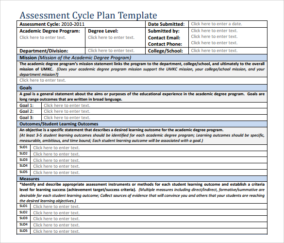 assessment plan template