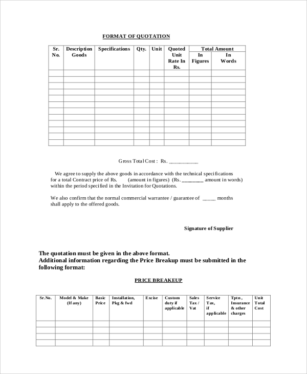 format of quotation template