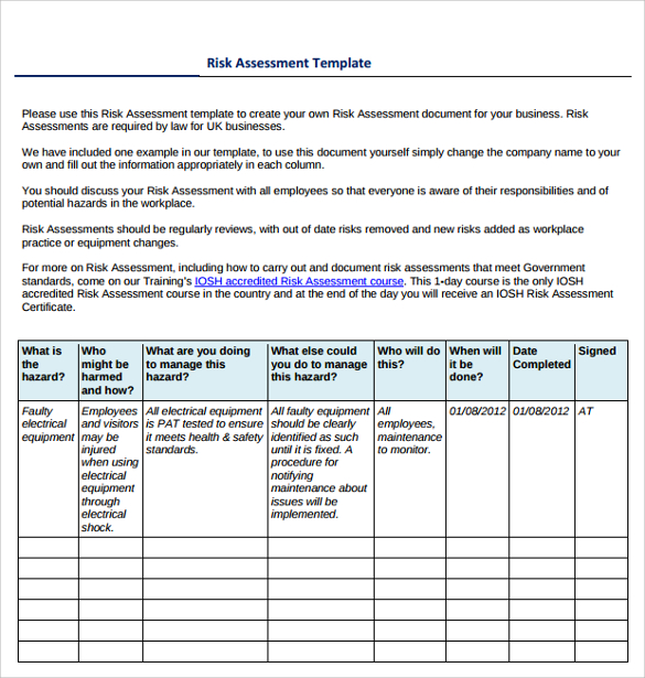 Free 11 Sample It Risk Assessment Templates In Pdf Ms Word Excel 