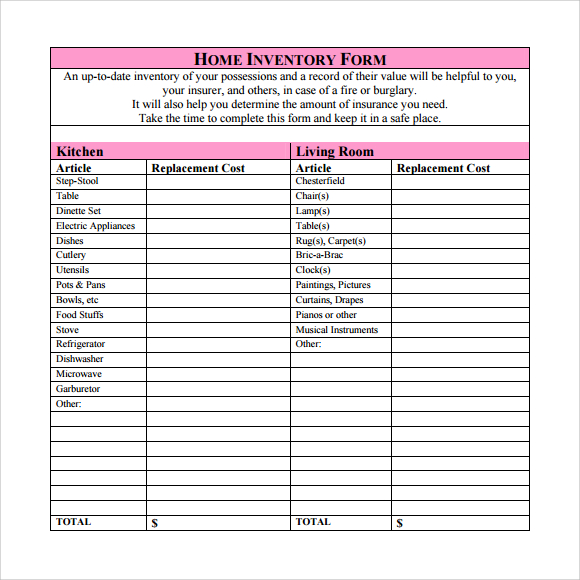 home inventory checklist my move item qty value