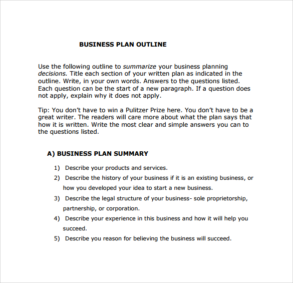 brief business plan template