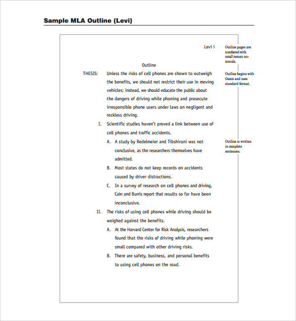 sample mla research paper outline