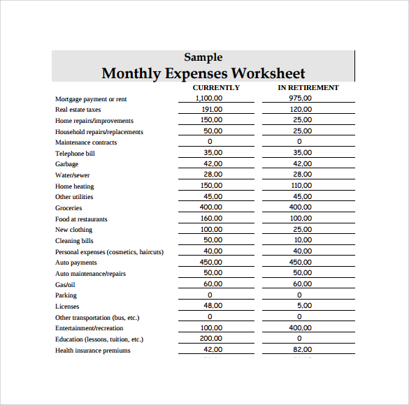 monthly business expenses list