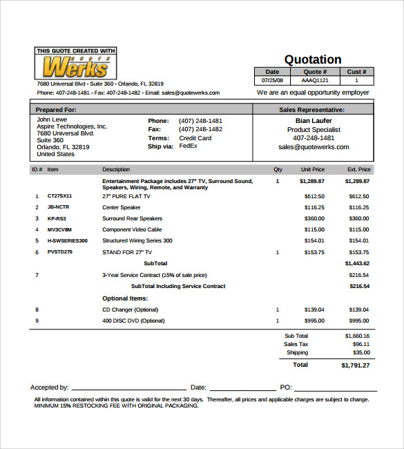 quotation format template 