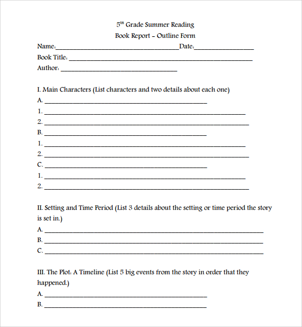 8th grade book report template