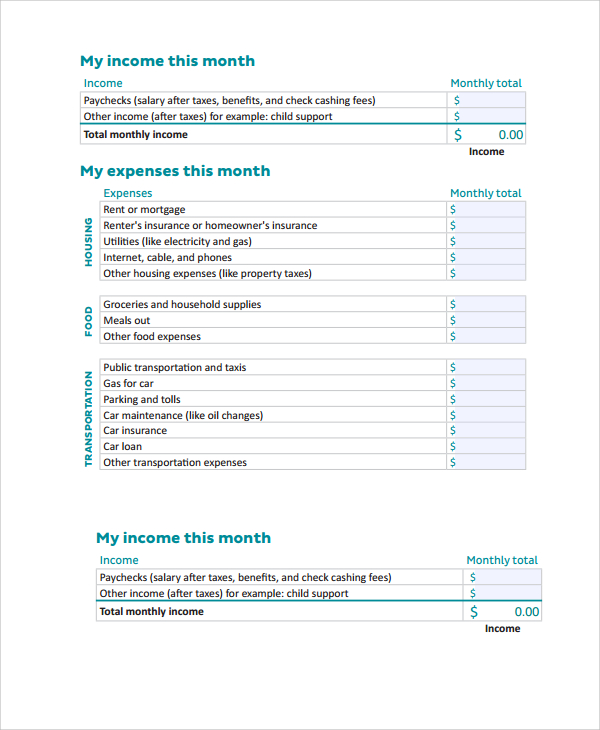 budget worksheet template1