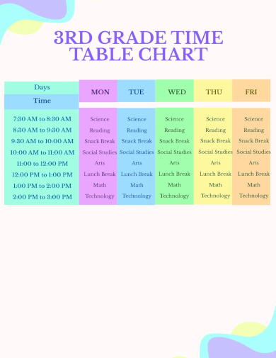3rd grade time table chart template