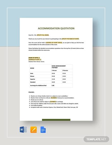 accommodation quotation template