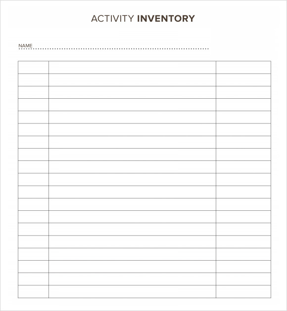 activity inventory sheet template