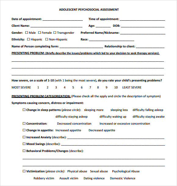 9+ Sample Psychosocial Assessments PDF, DOC Sample Templates