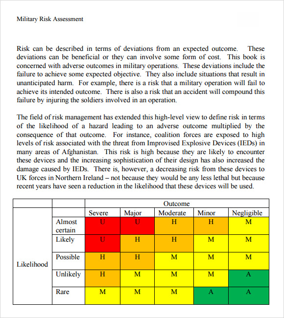 army risk assessment template