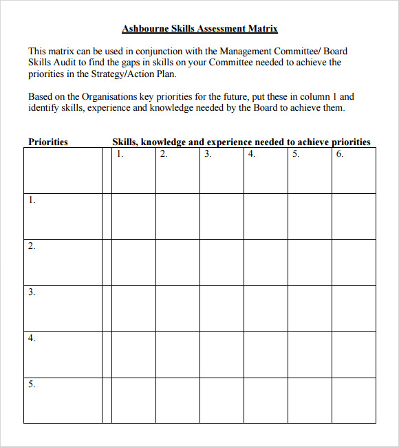 ashbourne skills assessment matrix template