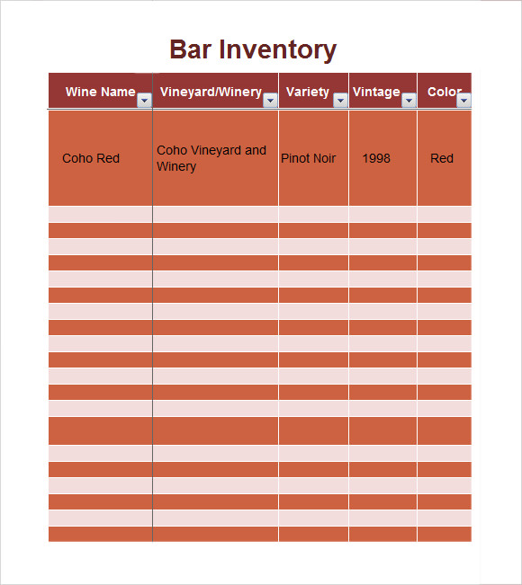 bar inventory spreadsheet excel