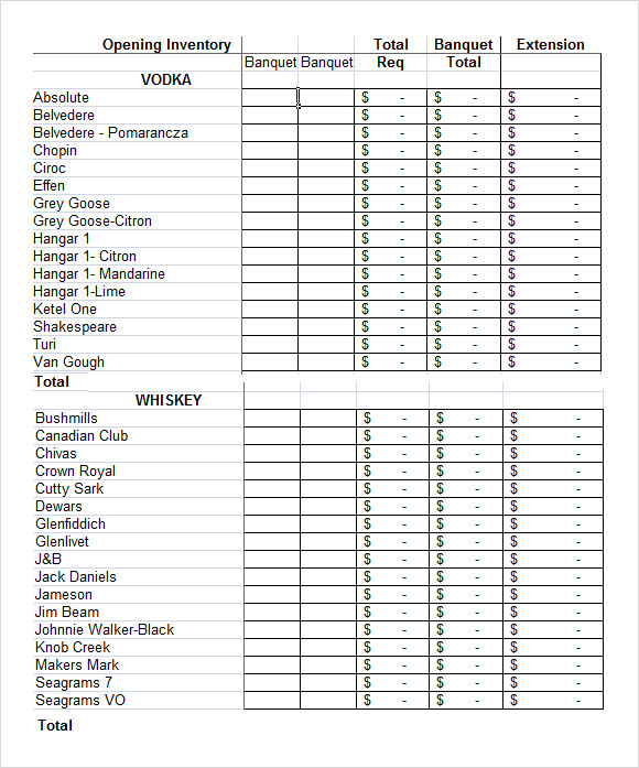 bar inventory spreadsheet template