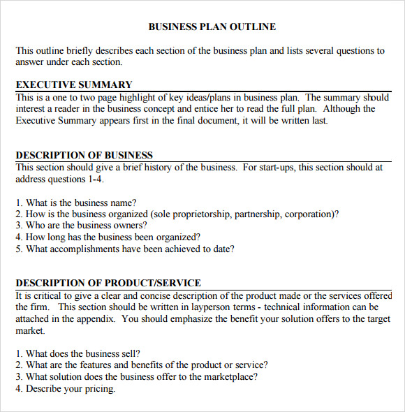 FREE 12 Sample Business Plan Outline Templates In Google Docs MS 