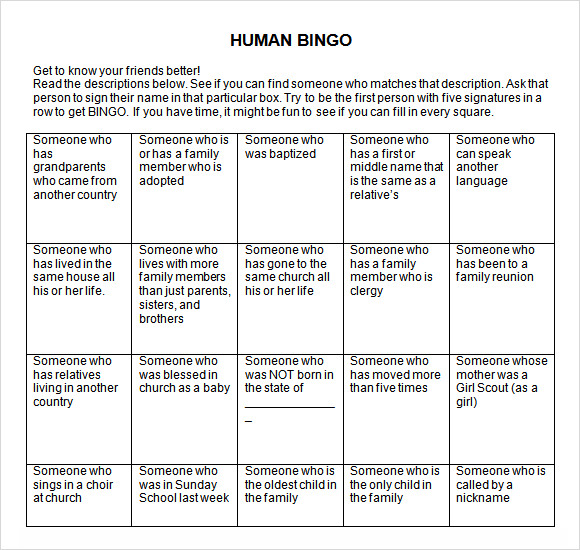 Bingo Board Template Word